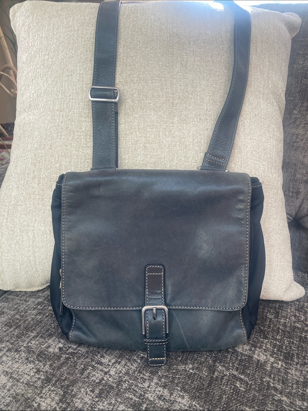 Fossil Leather and Nylon Messenger Bag